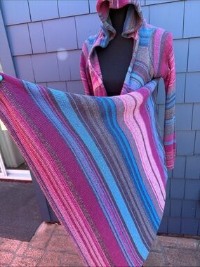 Goddis Hooded Open-Front Striped Cardigan Sweater - Pink Multi S/M